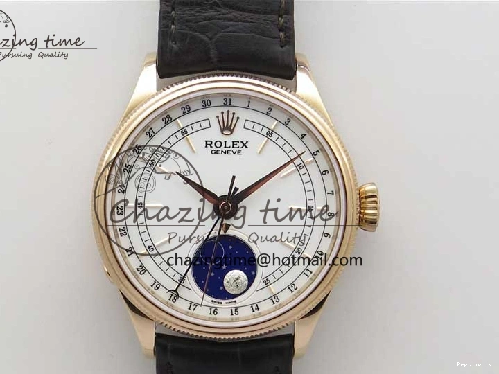 1229 Cellini 50535 Moonphase RG GMF Best Edition White Dial on Brown Leather Strap A Lightweight 2634